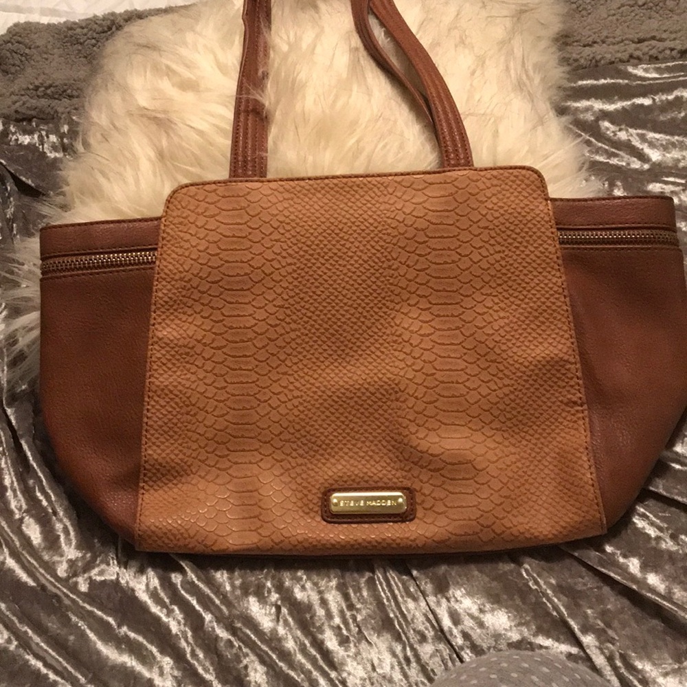 Tan brown gator print tote